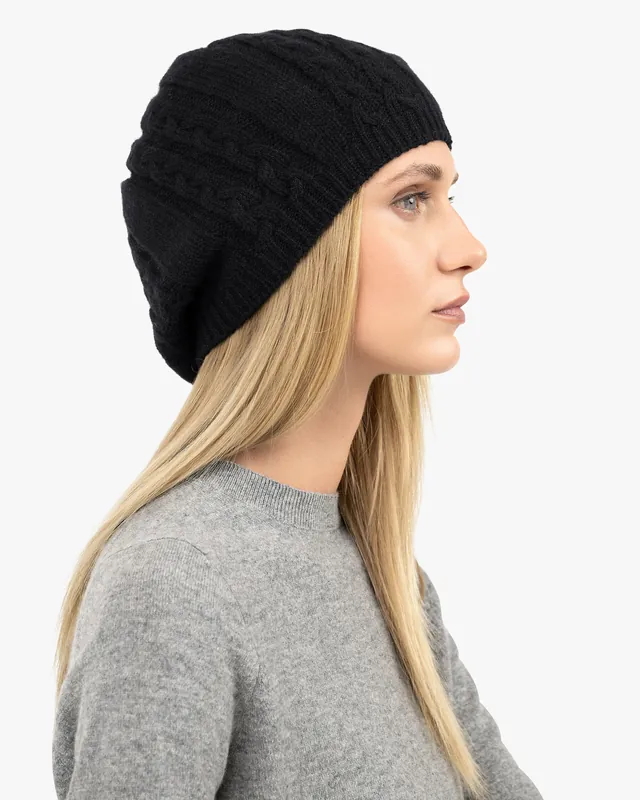 Virginia Cable Knit Beret - Black