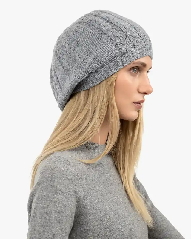 Virginia Cable Knit Beret - Medium Grey