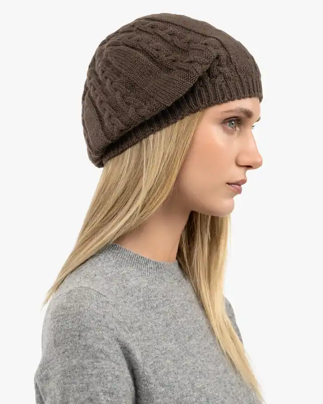 Virginia Cable Knit Beret - Brown