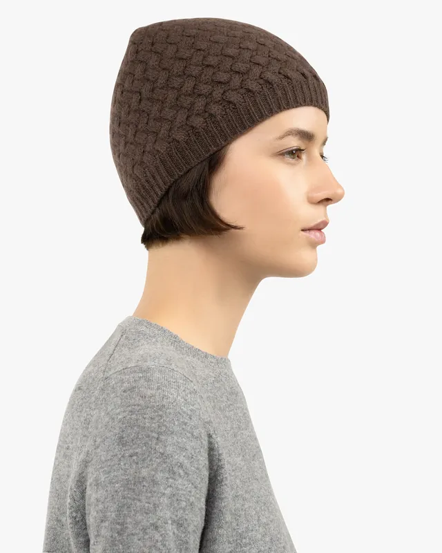 Basket Weave Beanie - Brown