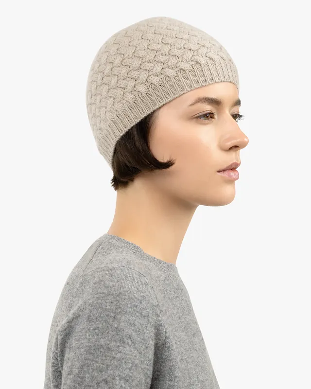 Basket Weave Beanie - Beige
