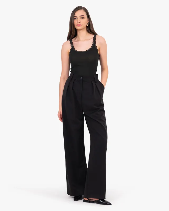 Pleated Lace Top - Black