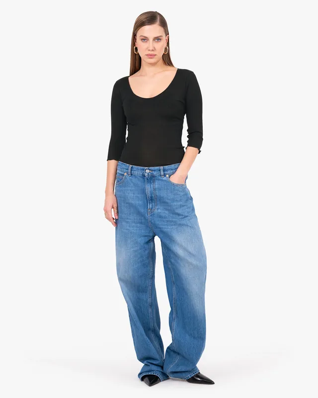 Pleated Scoop Neck Top - Black