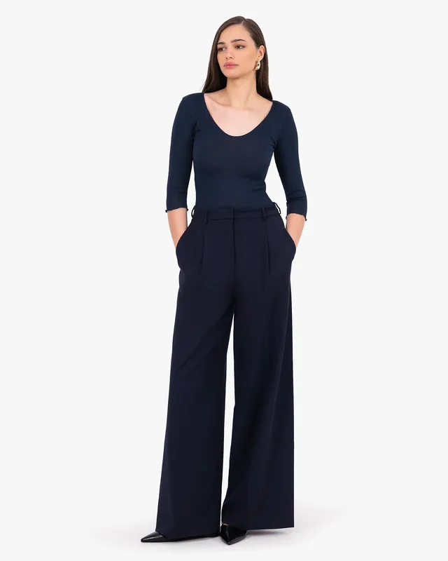 Pleated Scoop Neck Top - Blue