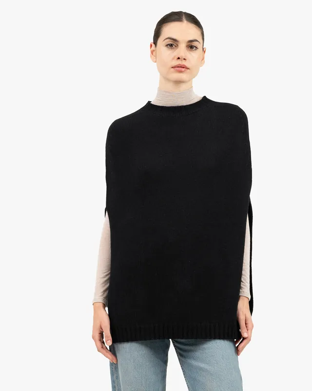 Crew Neck Cape - Black