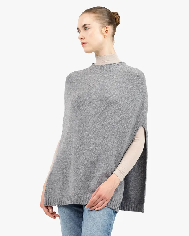 Crew Neck Cape - Medium Grey