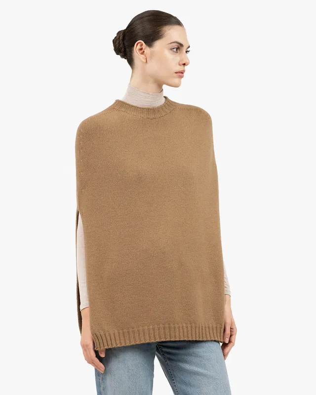 Crew Neck Cape - Camel