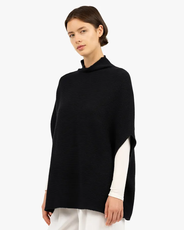Mock Neck Cape Poncho - Black