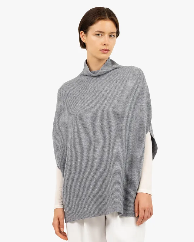 Mock Neck Cape Poncho - Medium Grey