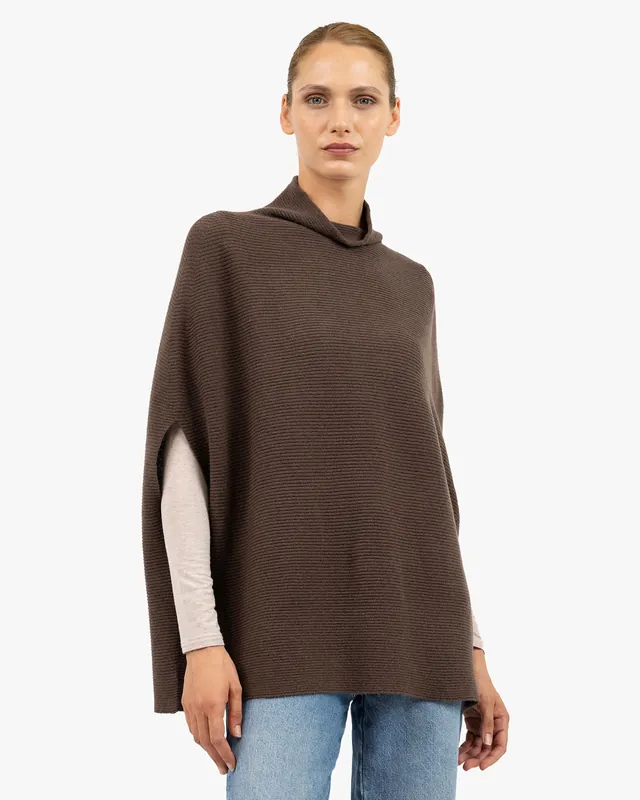 Mock Neck Cape Poncho - Brown