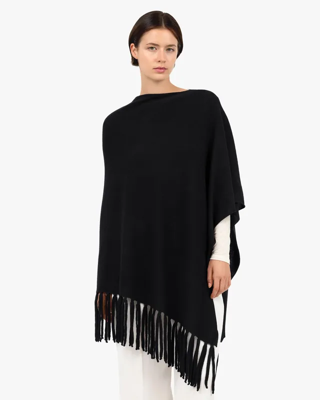 Poncho with Fringes - Black