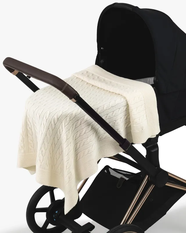 Cable Knit Baby Blanket - White