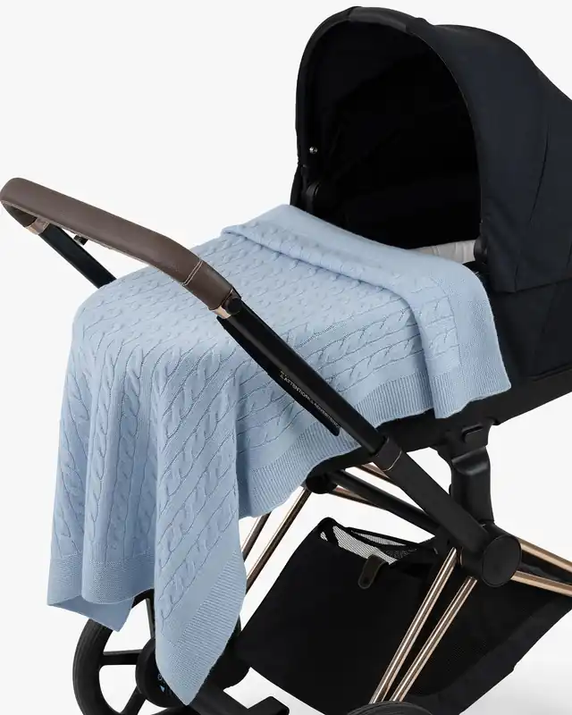 Cable Knit Baby Blanket - Light Blue