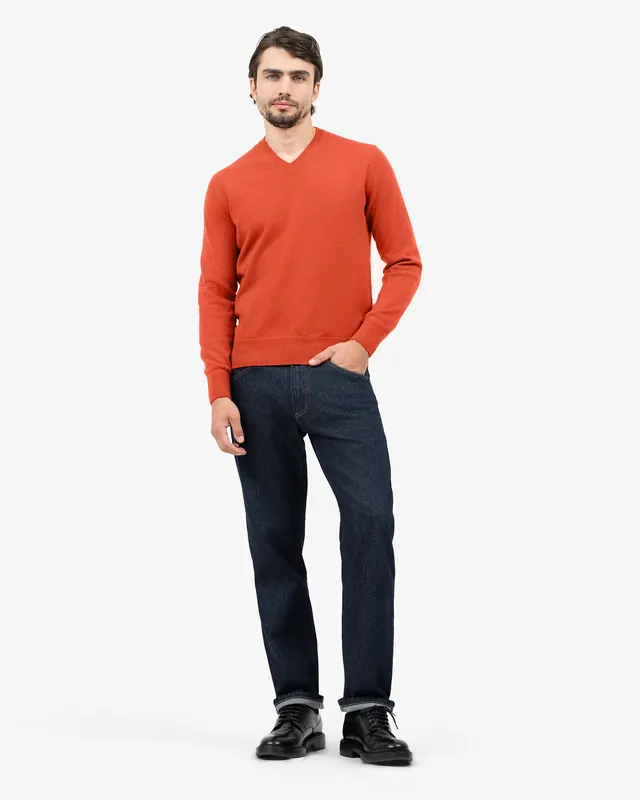 Men's Classic V-Neck Sweater - Brick Red
