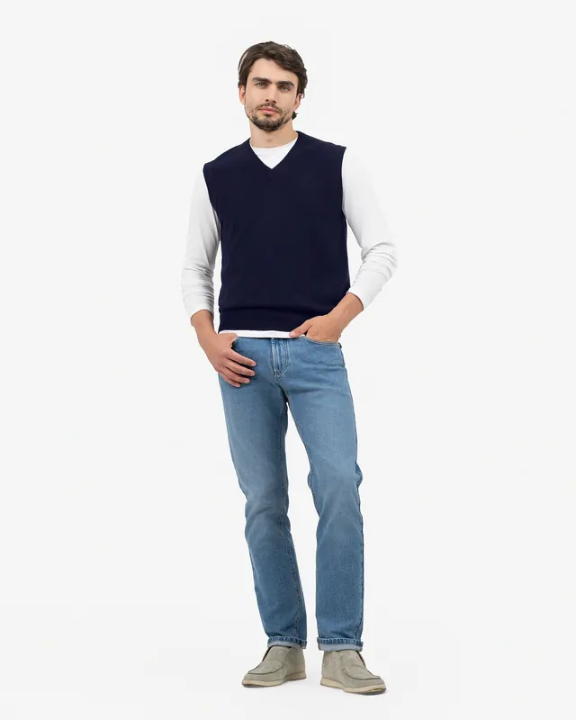 Men's Classic V-Neck Vest - Night Blue