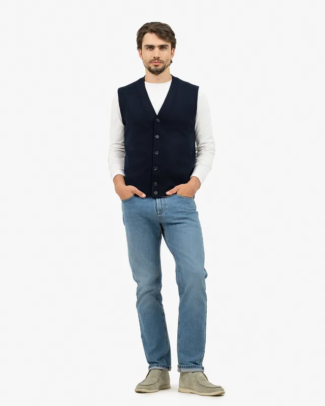Men's Classic Cardigan Vest - Night Blue