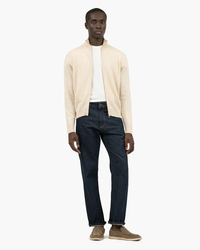 Men's Classic Zip Cardigan - Light Beige