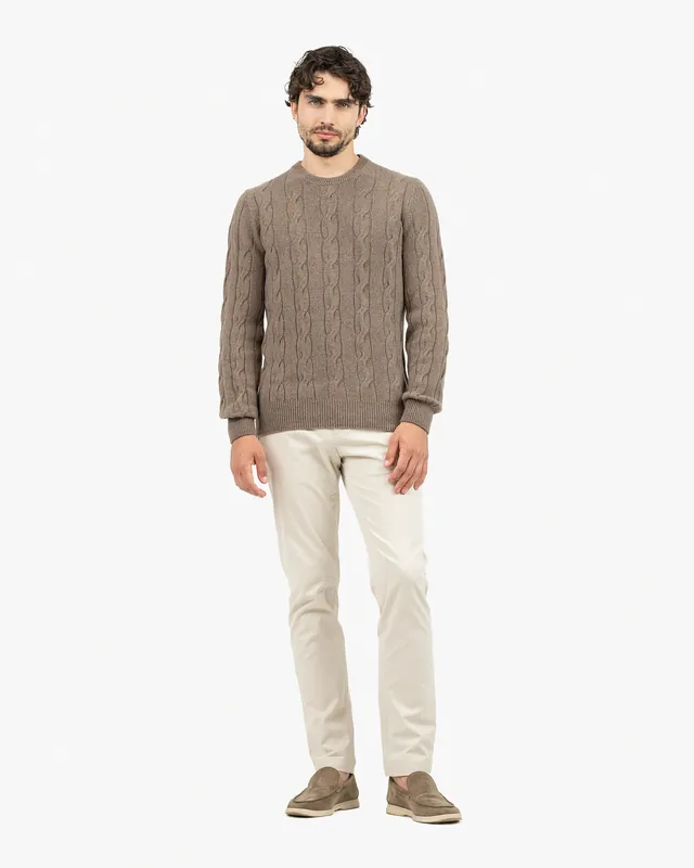 Men's Faloria Cable Crew Neck - Brown
