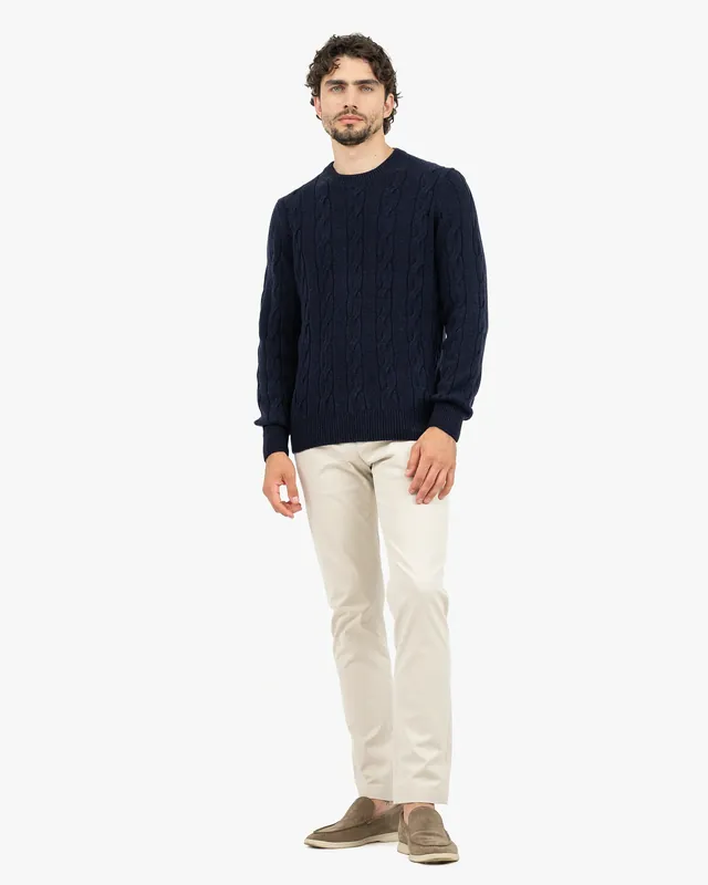 Men's Faloria Cable Crew Neck - Blue