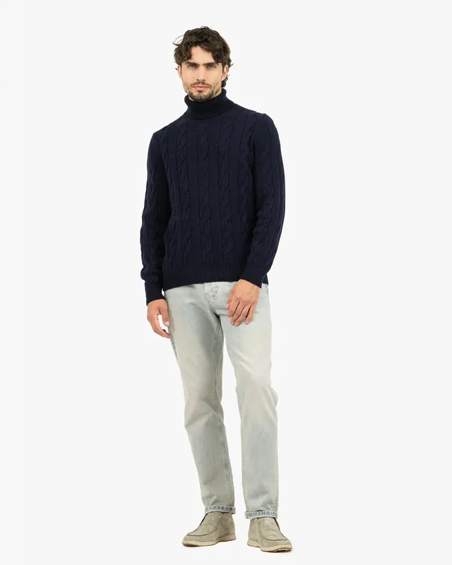 Men's Faloria Cable Turtleneck - Blue