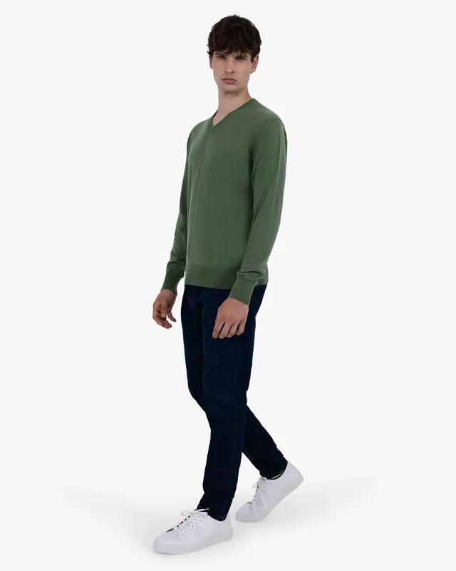 Men's Giza V-Neck Sweater - Army Green