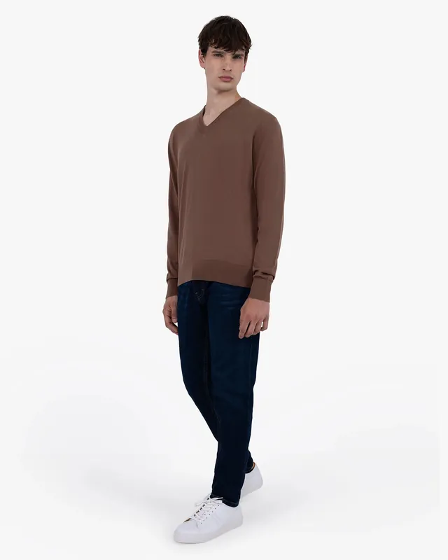 Men's Giza V-Neck Sweater - Brown