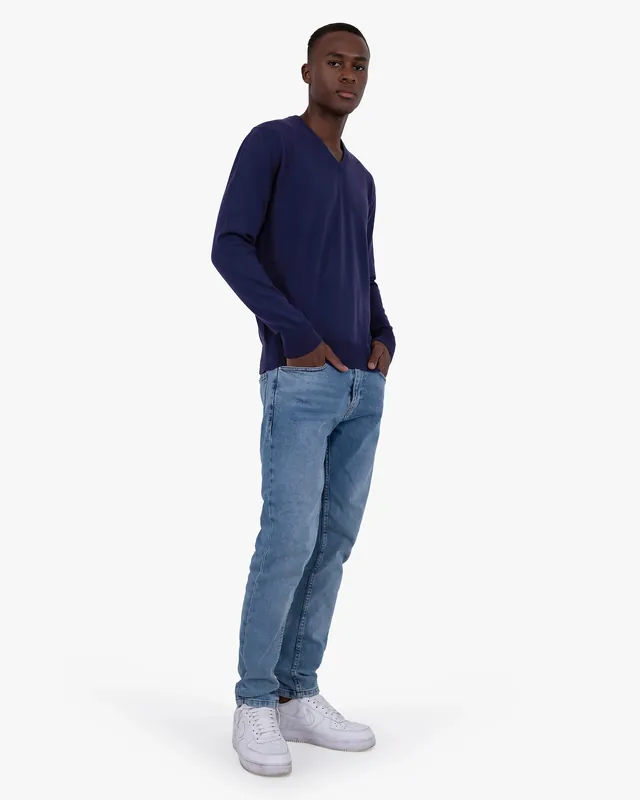 Men's Giza V-Neck Sweater - Night Blue