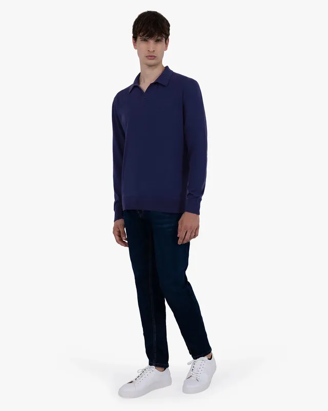 Men's Giza Polo Sweater - Night Blue