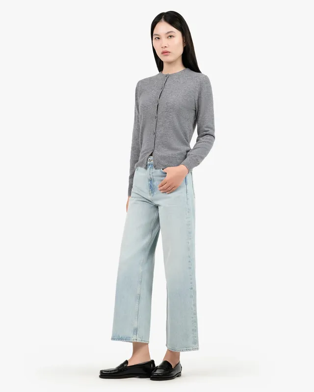 Essential Crew Neck Cardigan - Medium Grey