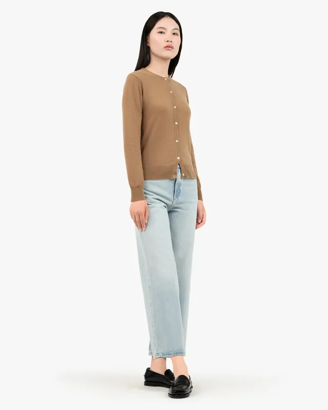 Essential Crew Neck Cardigan - Camel