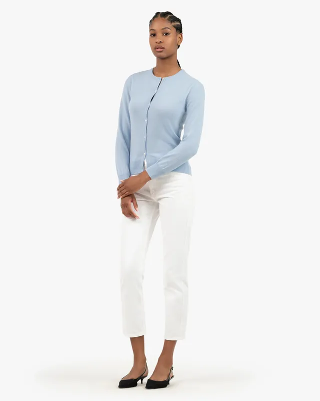 Essential Crew Neck Cardigan - Light Blue