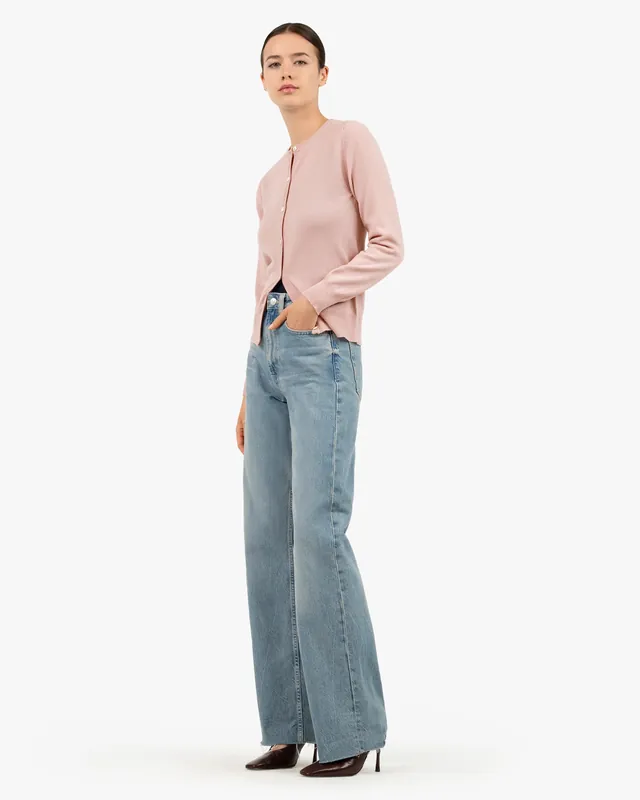 Essential Crew Neck Cardigan - Rose