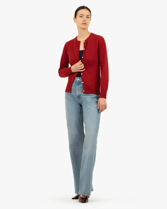 Essential Crew Neck Cardigan - Red