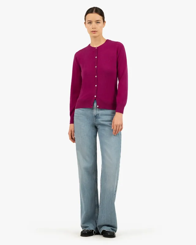 Essential Crew Neck Cardigan - Magenta