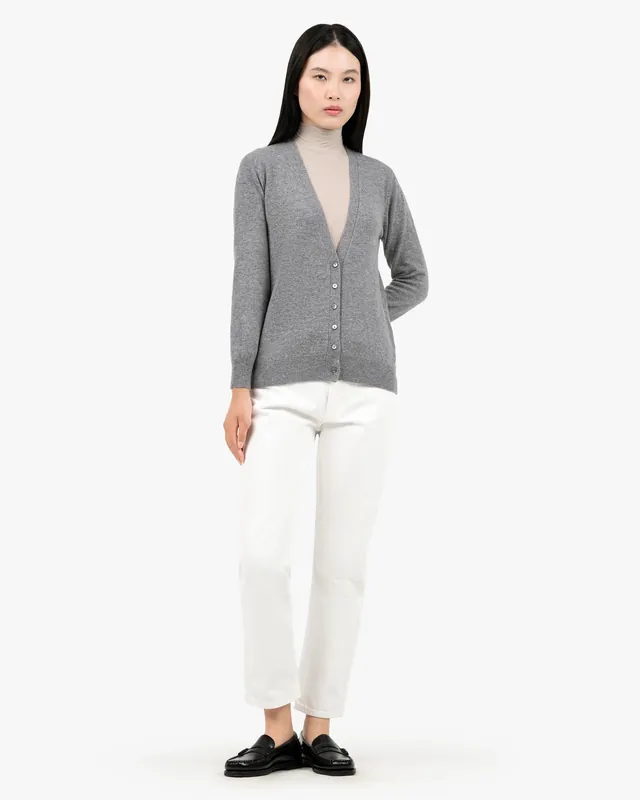 Women's Essential V-Neck Cardigan - Medium Grey