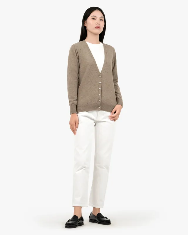 Women's Essential V-Neck Cardigan - Taupe