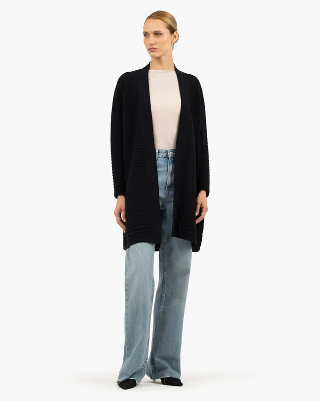 Degradé Ribbed Cardigan - Black