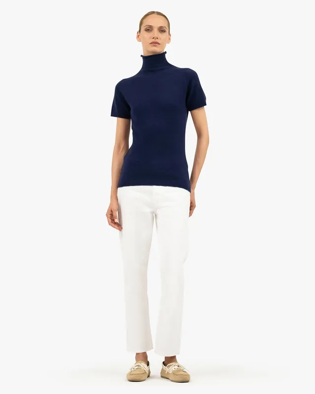 Piuma Mock Neck Tee - Blue