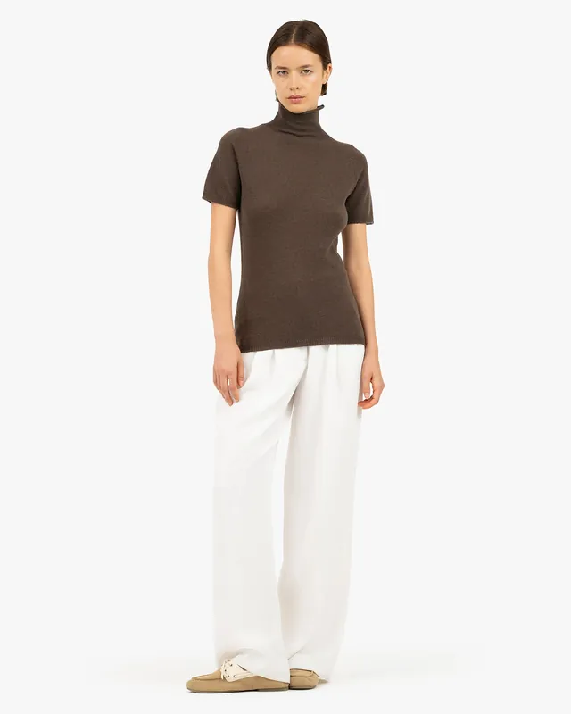 Piuma Mock Neck Tee - Brown