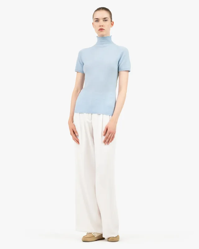 Piuma Mock Neck Tee - Light Blue