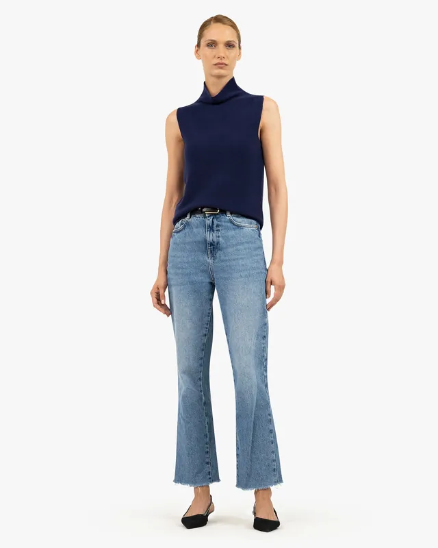 Soffio Mock Neck Top - Blue