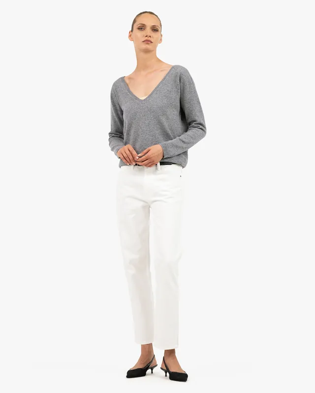 Essential Wide V-Neck Sweater - Medium Grey