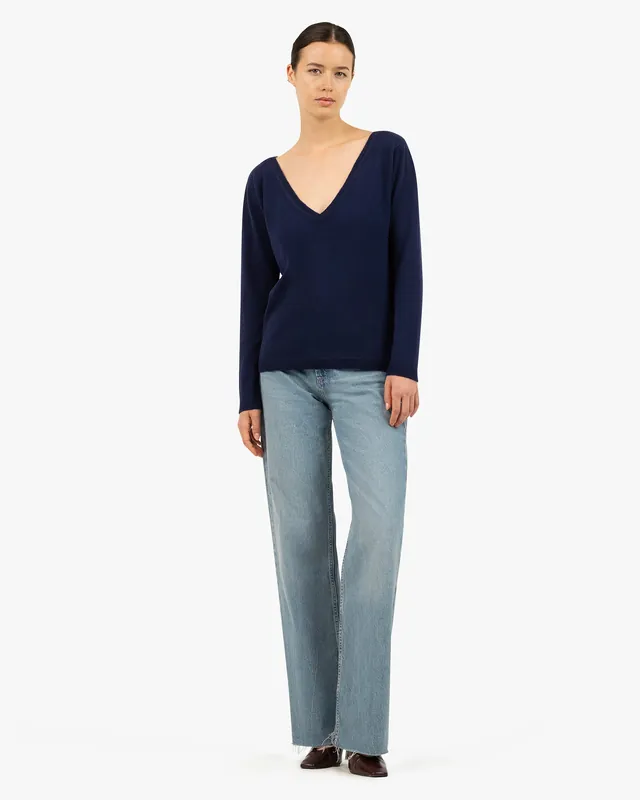 Essential Wide V-Neck Sweater - Blue