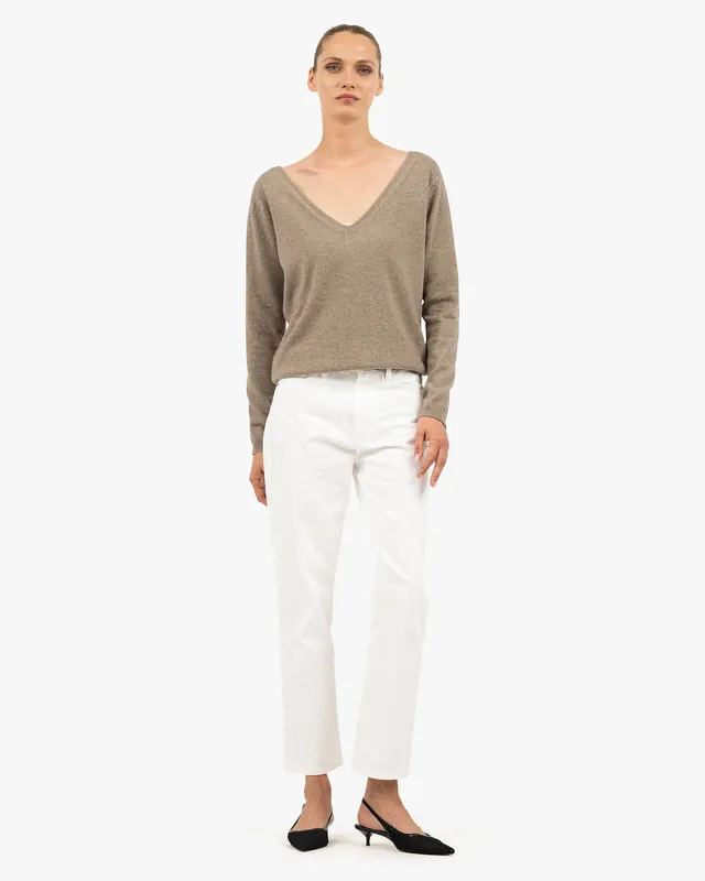 Essential Wide V-Neck Sweater - Taupe