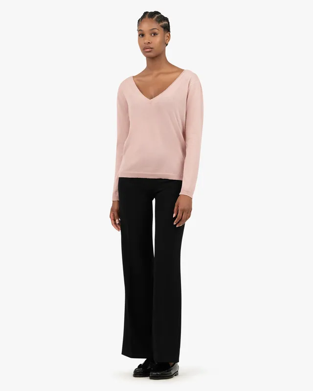 Essential Wide V-Neck Sweater - Rose