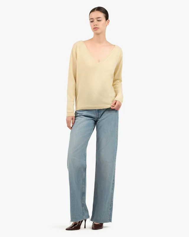 Essential Wide V-Neck Sweater - Yellow