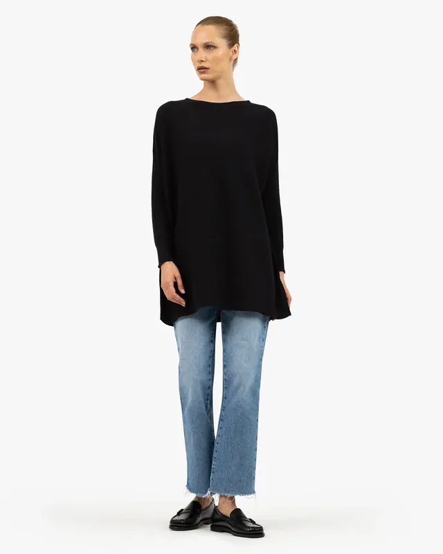 Palazzo Maxi Boat Neck Sweater - Black