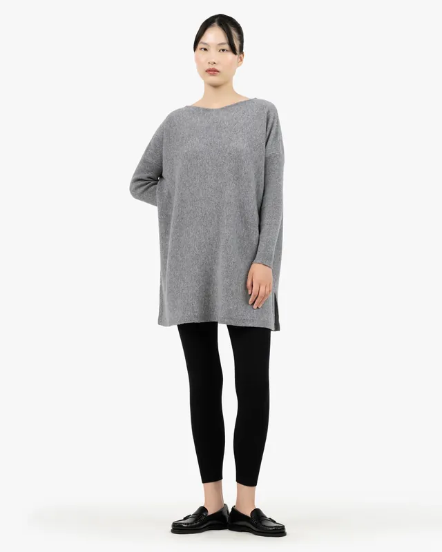 Palazzo Maxi Boat Neck Sweater - Medium Grey