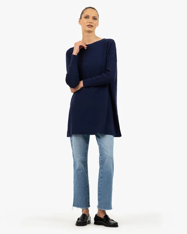Palazzo Maxi Boat Neck Sweater - Blue