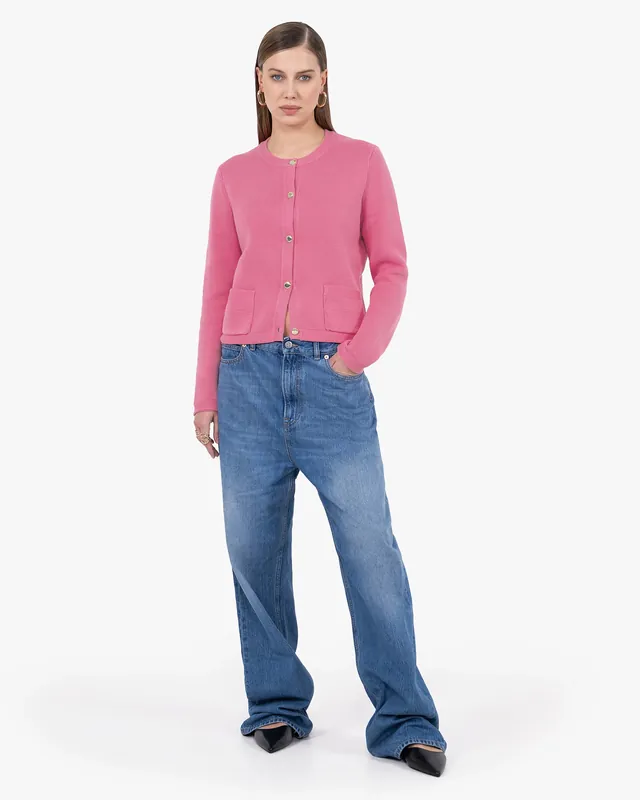 Oasi Crew Neck Cardigan - Fuchsia